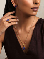Thumbnail for trueBrowns Gold Tone Blue Stone Pendant Set - Distacart