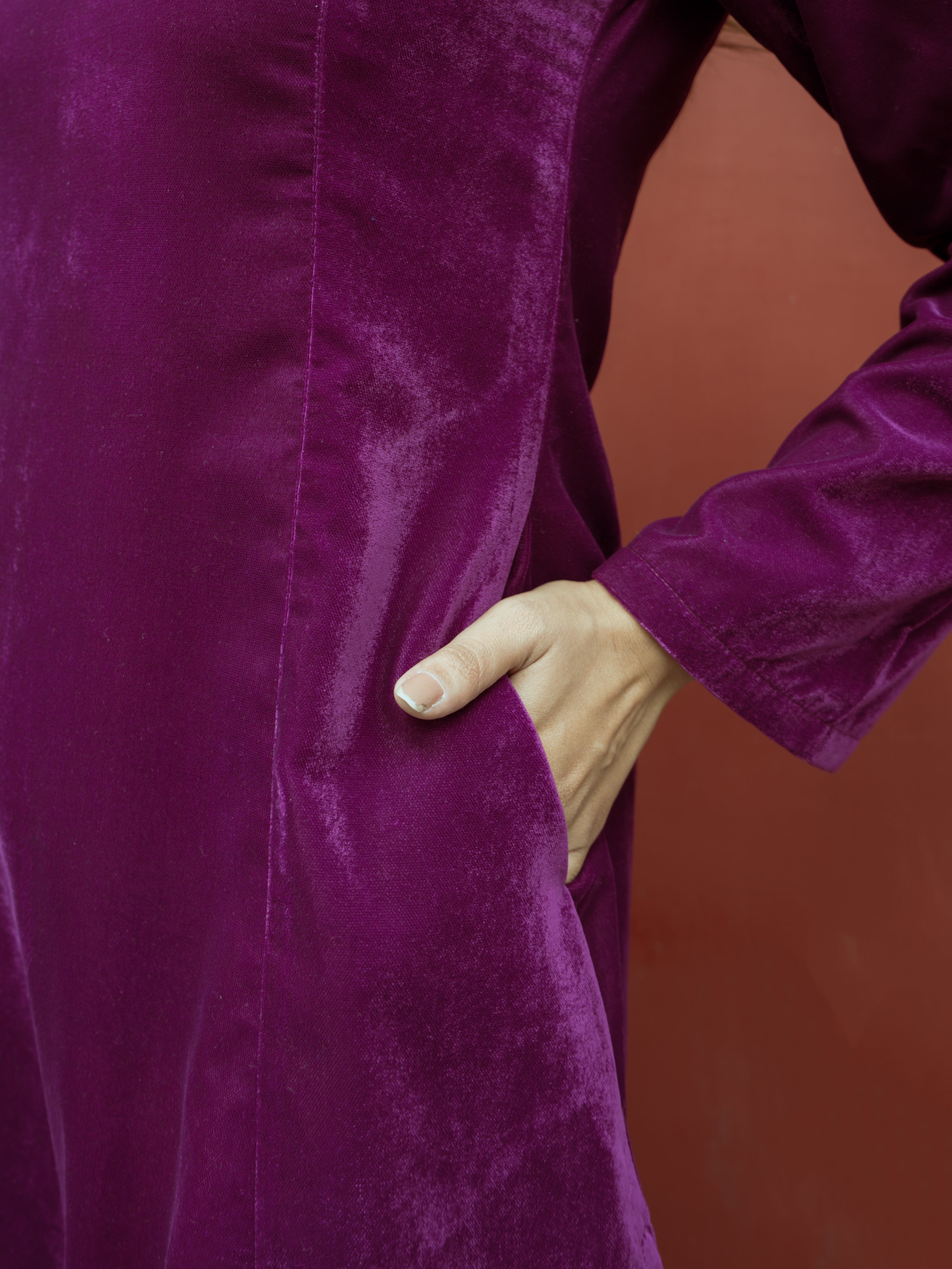 trueBrowns Wine Solid Velvet Co-Ord Set - Distacart
