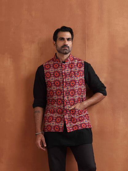 trueBrowns Men's Beige Printed Nehru Jacket - Distacart