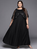 Thumbnail for Ahalyaa Plus Size Geometric Print Crepe Layered A-line Maxi Ethnic Dress - Distacart
