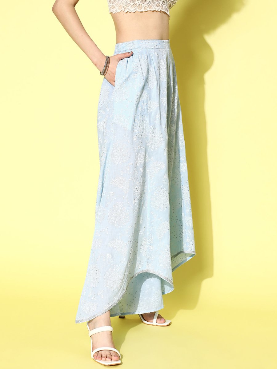 Ahalyaa Women Off White & Blue Floral Printed Flared Ethnic Palazzos - Distacart