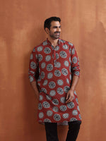 Thumbnail for trueBrowns Men's Rust Printed Kurta