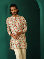 Thumbnail for trueBrowns Men's Off White Floral Bunch Muslin Silk Printed Co-ord Set - Distacart
