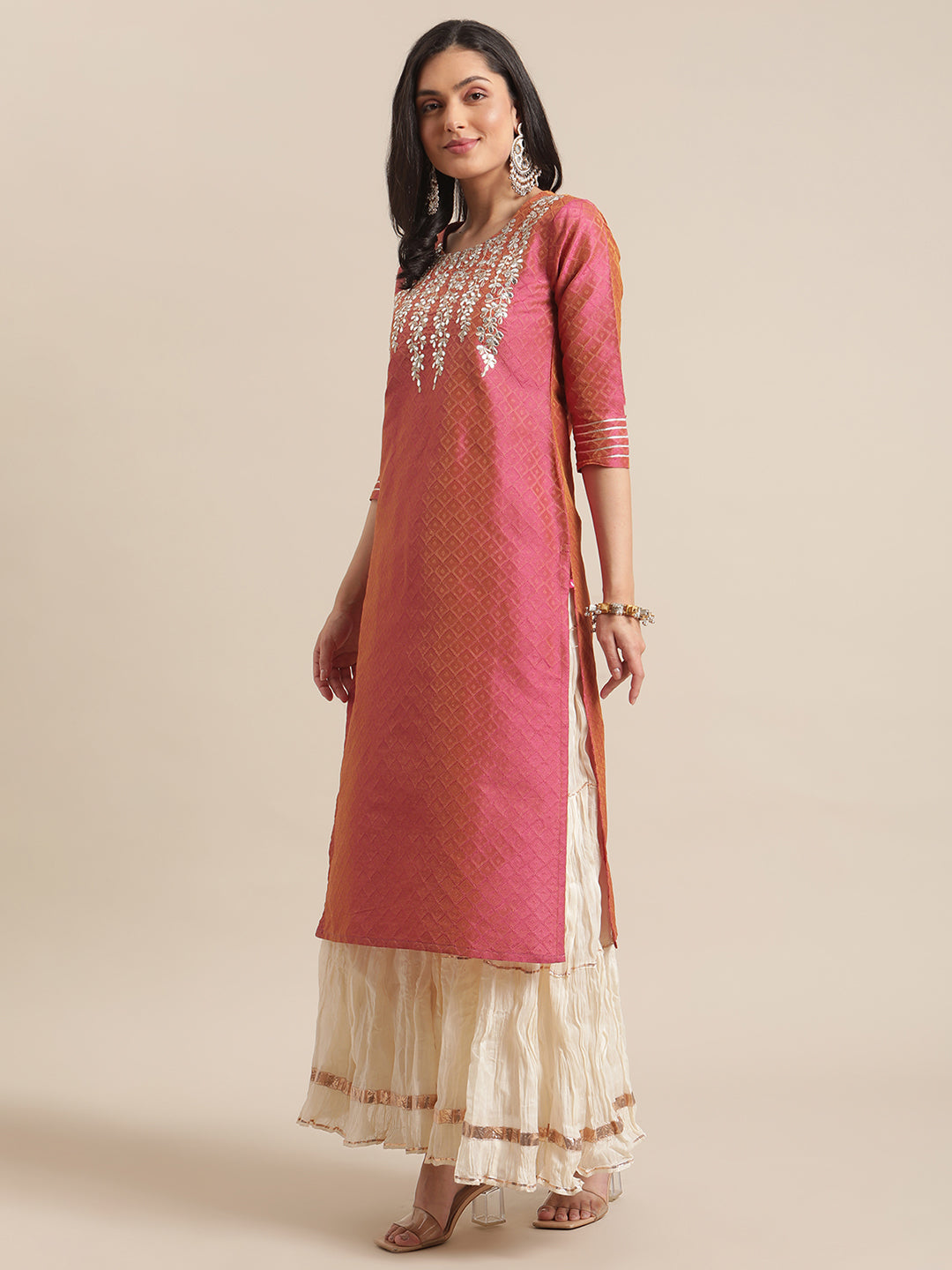 Varanga Women Gota Patti Embroidered Dual Tone Dobby Kurta - Distacart