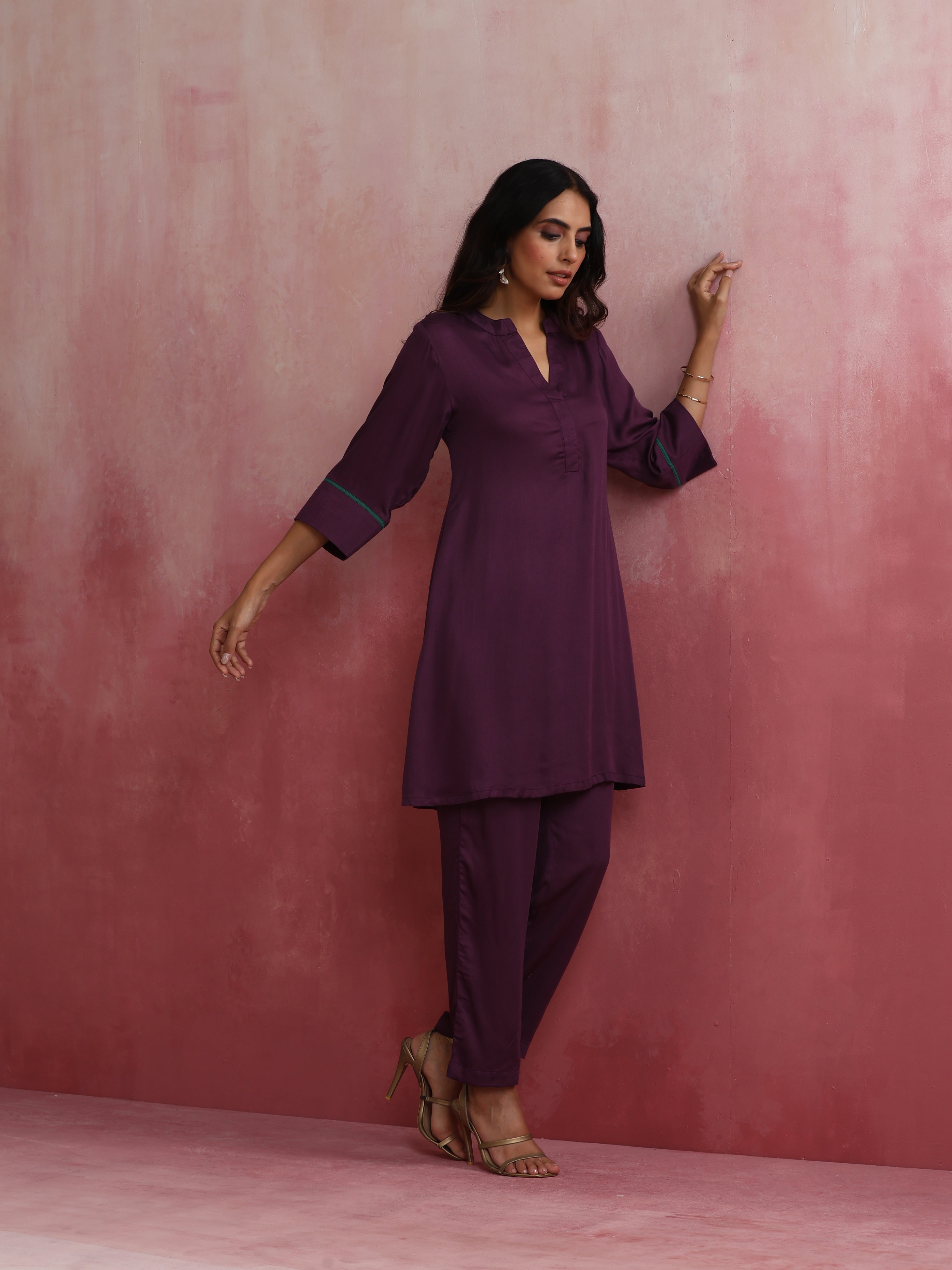 trueBrowns Purple Modal Kurta Co-ord Set
