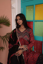 Thumbnail for BulBul Kanishka Chanderi Red Kurta Set with Dupatta