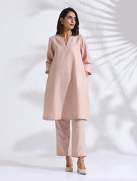 Thumbnail for trueBrowns Light Pink Slub Kurta Co-ord Set