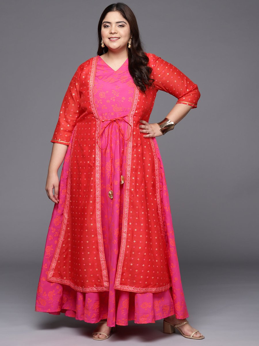 Ahalyaa Plus Size V-neck Maxi Ethnic Dress - Distacart