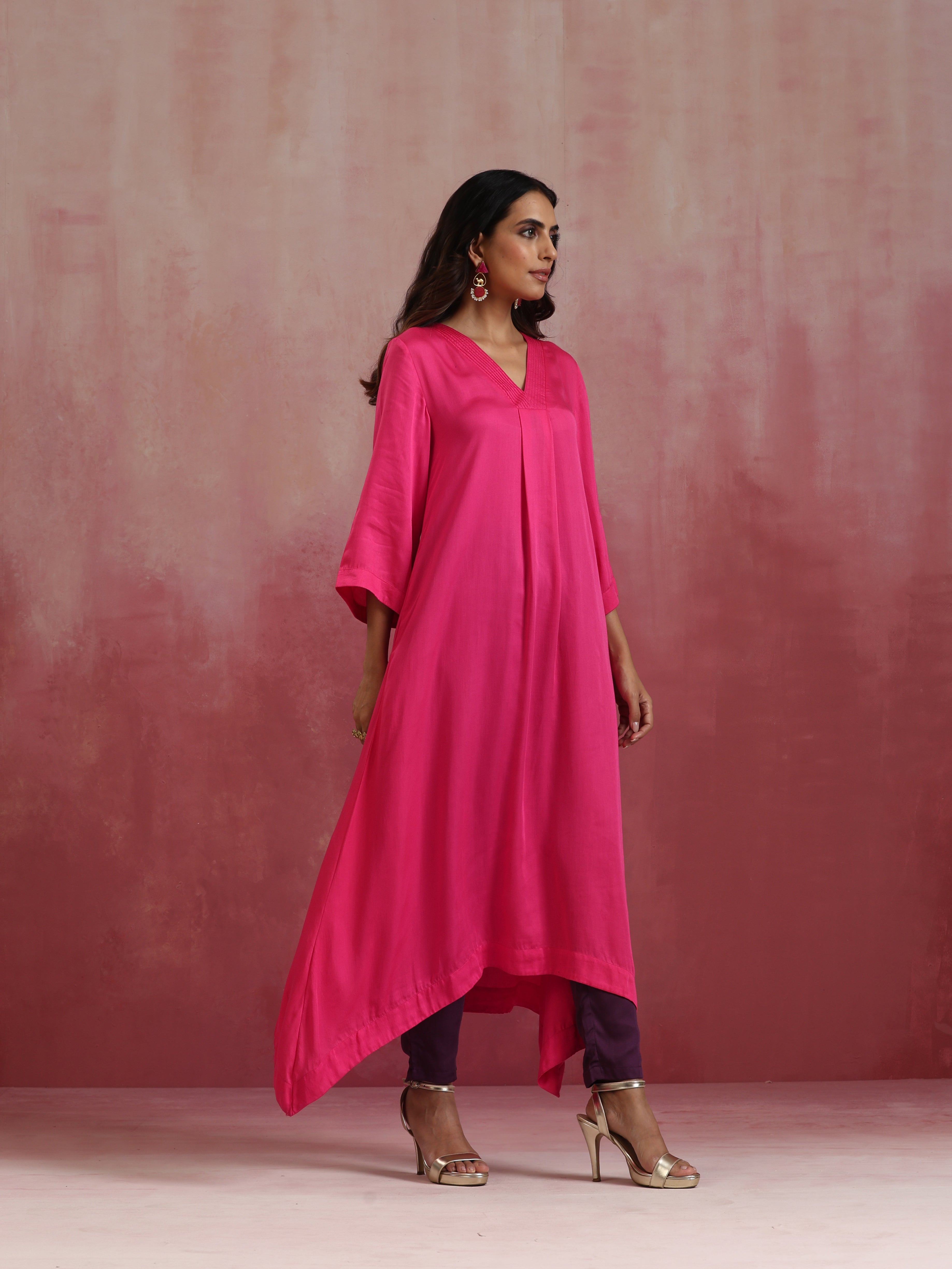 trueBrowns Pink Modal Boxpleat Kurta Set - Distacart