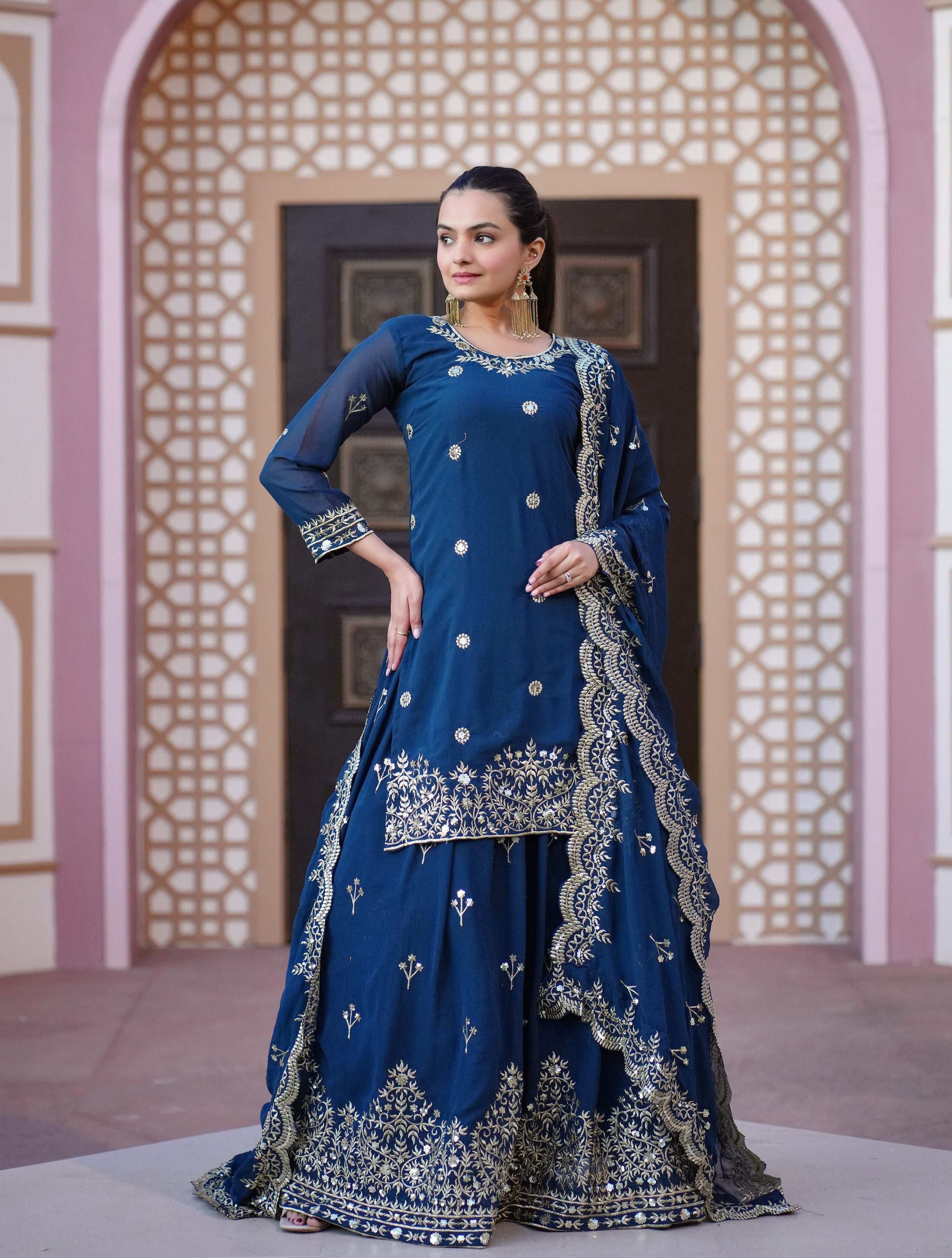 Yash Enterprise Latest Embroidery Sequence Blue Readymade Salwar Suit