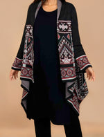 Thumbnail for trueBrowns Black Woollen Geometric Kaftan Cape