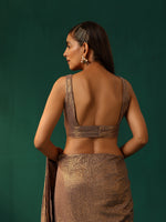 Thumbnail for trueBrowns Grey Cotton Gold Lurex Scoop Neck Sleeveless Blouse - Distacart