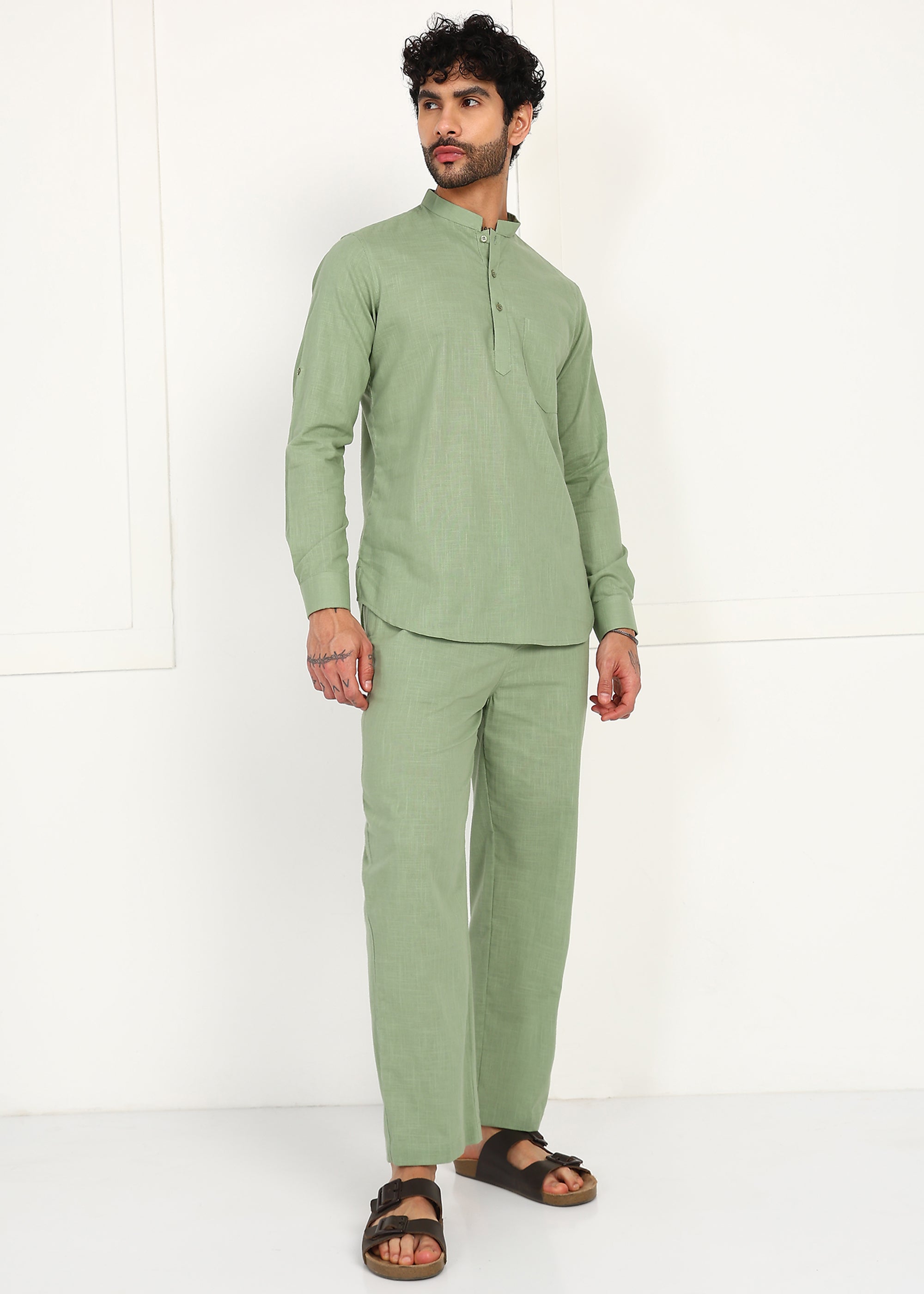 Fabmade Sage Linen Kurta Co-Ord Set - Distacart