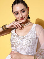 Thumbnail for Ahalyaa White & Gold-Toned Printed Ready to Wear Lehenga & Blouse With Dupatta - Distacart