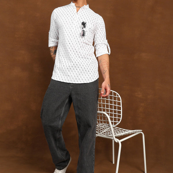 Fabmade Ivory Glyph Kurta Shirt - Distacart