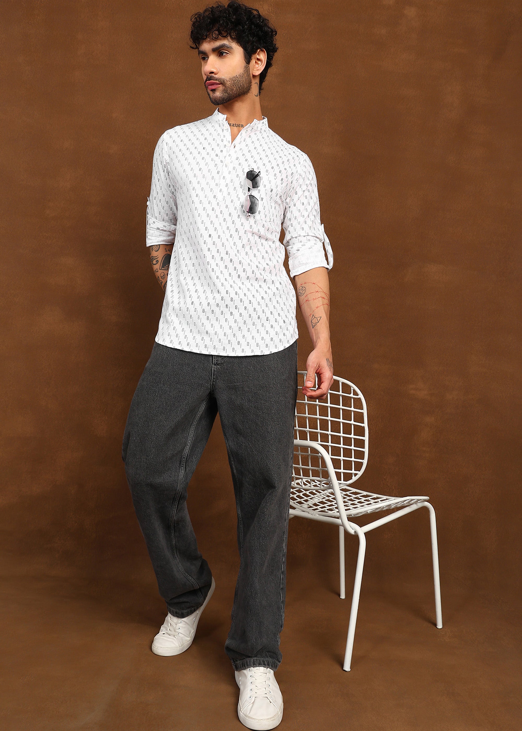 Fabmade Ivory Glyph Kurta Shirt - Distacart