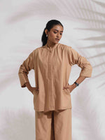 Thumbnail for trueBrowns Beige Cotton Embroidered Shirt Top Co-ord Set