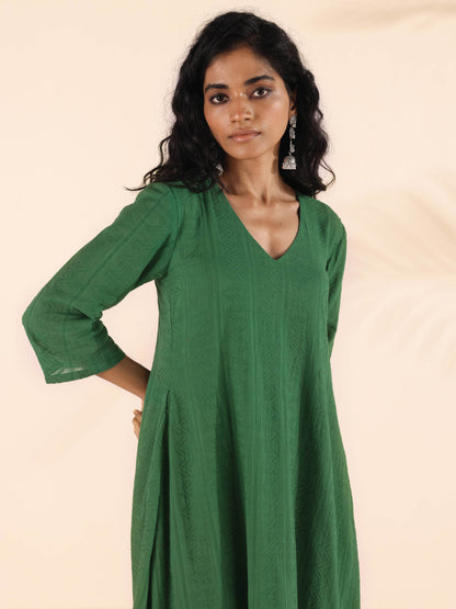 trueBrowns Green Cotton Dobby Kurta Pant Set - Distacart