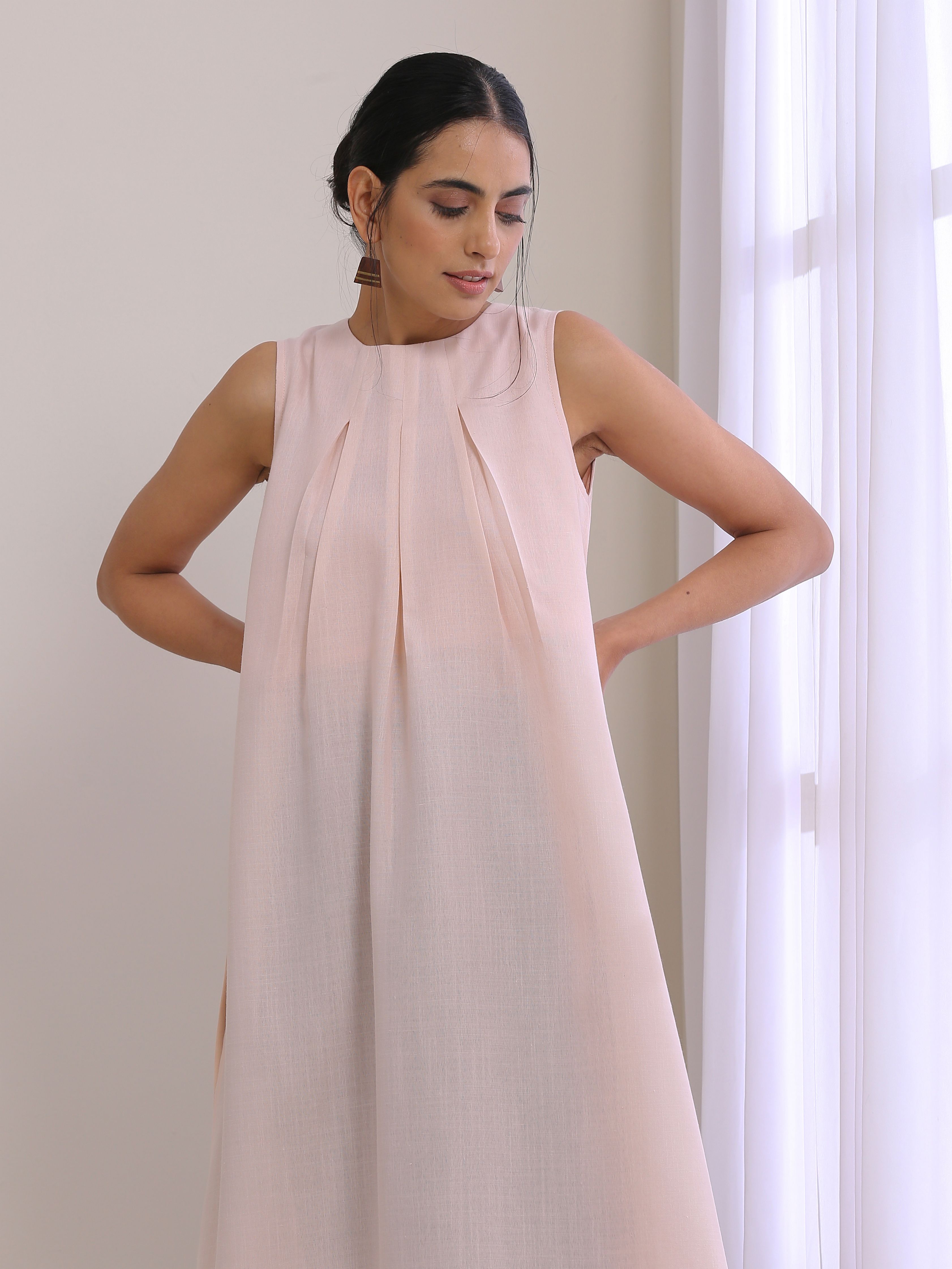 trueBrowns Pink Slub Sleeveless Kurta Pant Set - Distacart