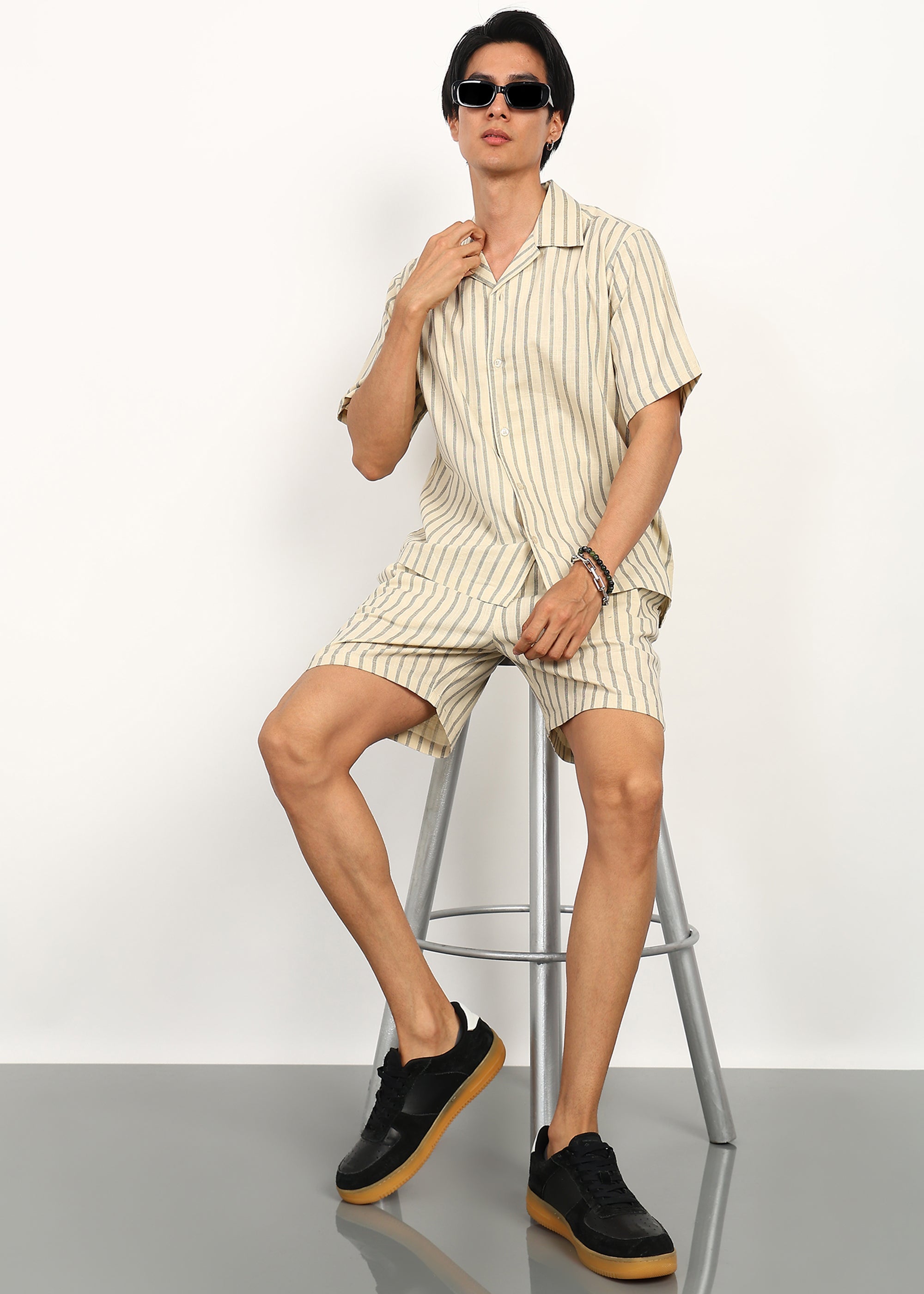Fabmade Ivory Stripe Ease Co-Ord Set - Distacart