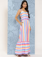 Thumbnail for Ahalyaa Striped Crepe Maxi Ethnic Dress - Distacart