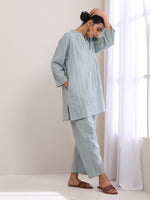 Thumbnail for trueBrowns Eggshell Blue Dobby Relaxed Fit Co-Ord Set - Distacart