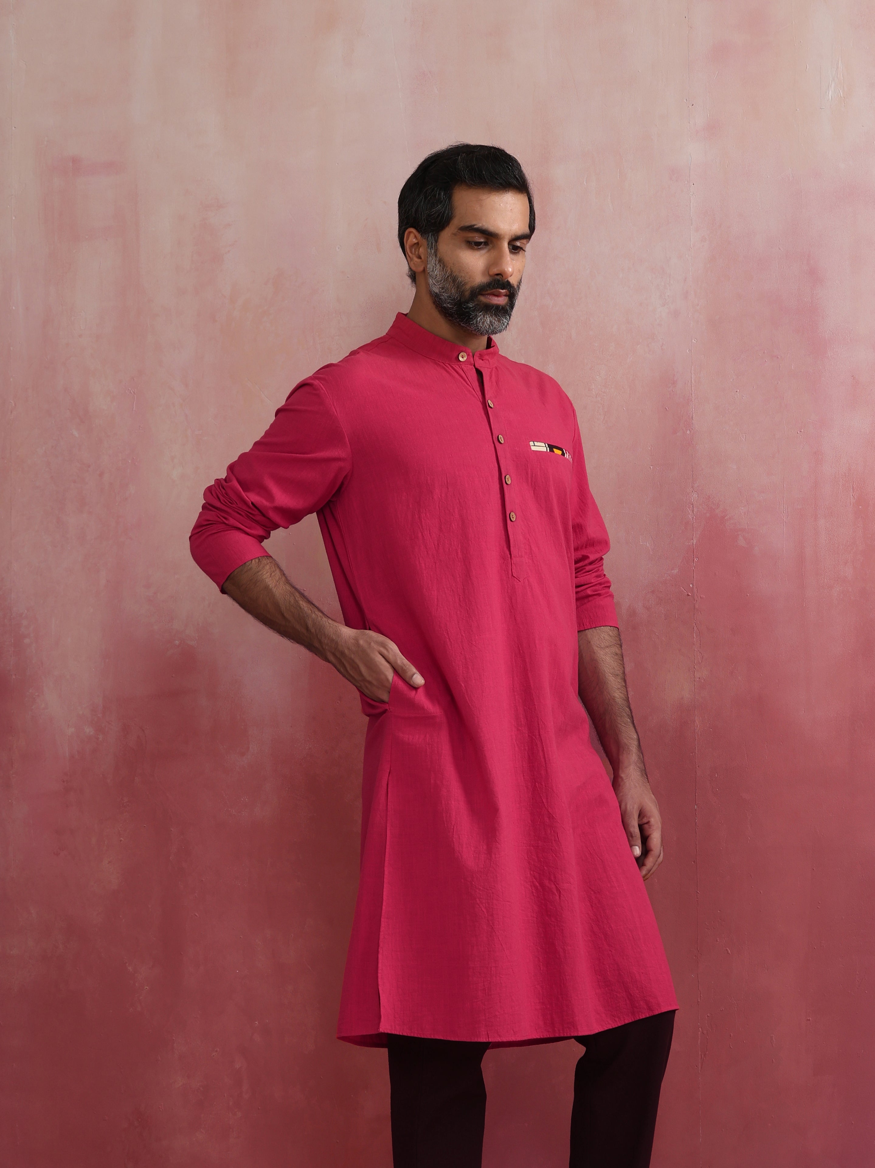 trueBrowns Men's Pink Mandarin Collar Kurta - Distacart