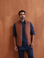 Thumbnail for trueBrowns Men's Rust Printed Reversible Nehru Jacket