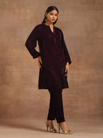 Thumbnail for trueBrowns Wine Velvet Solid Co-ord Set - Distacart