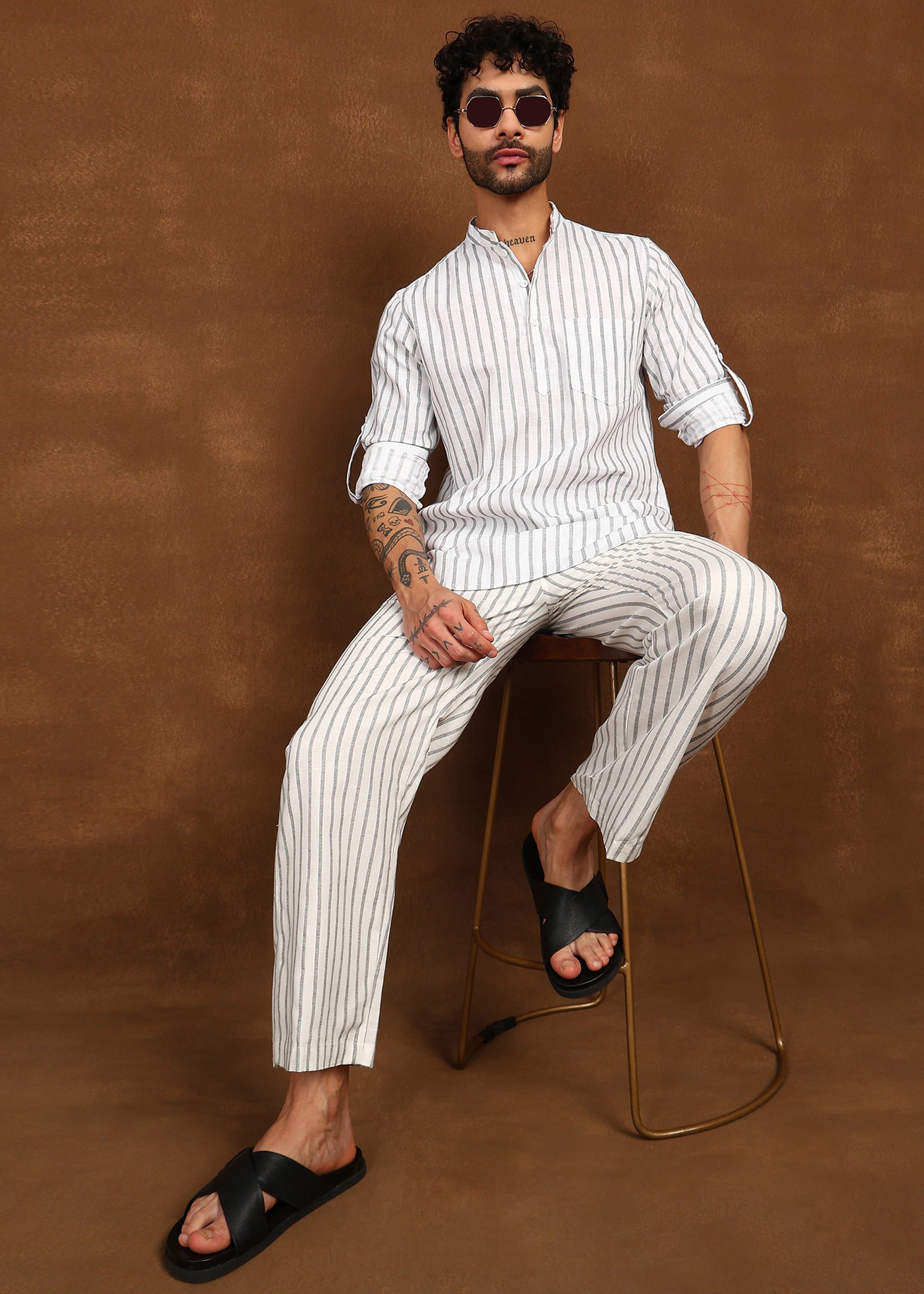 Fabmade Drift Pinstripe Linen Co-Ord Set - Distacart