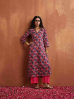 Thumbnail for trueBrowns Pink Print High Slit Kurta Set - Distacart