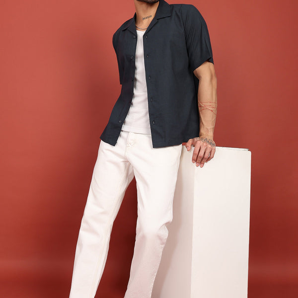 Fabmade Midnight Ease Open-Collar Shirt - Distacart