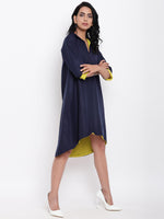 Thumbnail for trueBrowns Linen Cotton Blue Collared Dress - Distacart