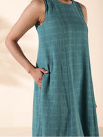 Thumbnail for trueBrowns Turquoise Cotton Dobby Sleeveless Kurta Pant Set - Distacart