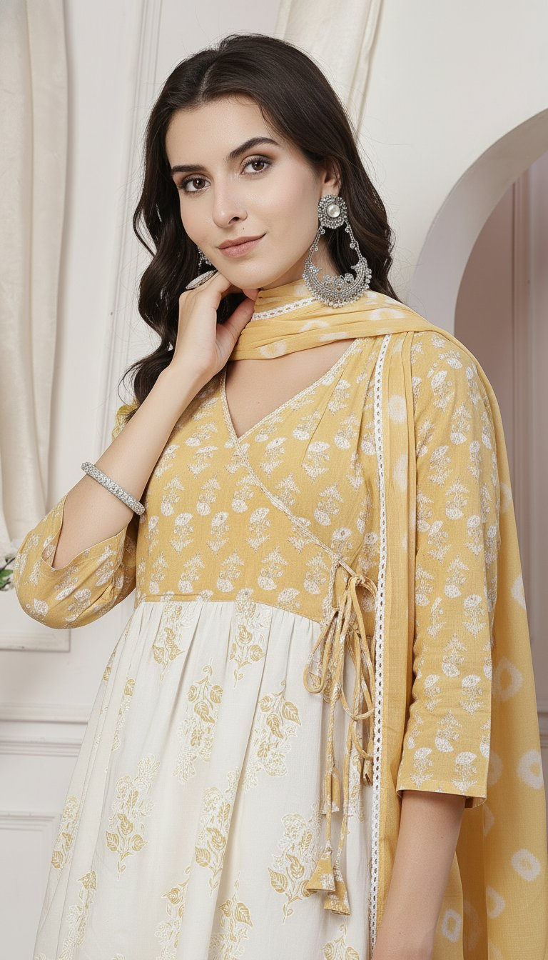 BulBul Nisha Cotton Off white Kurta Set with Dupatta