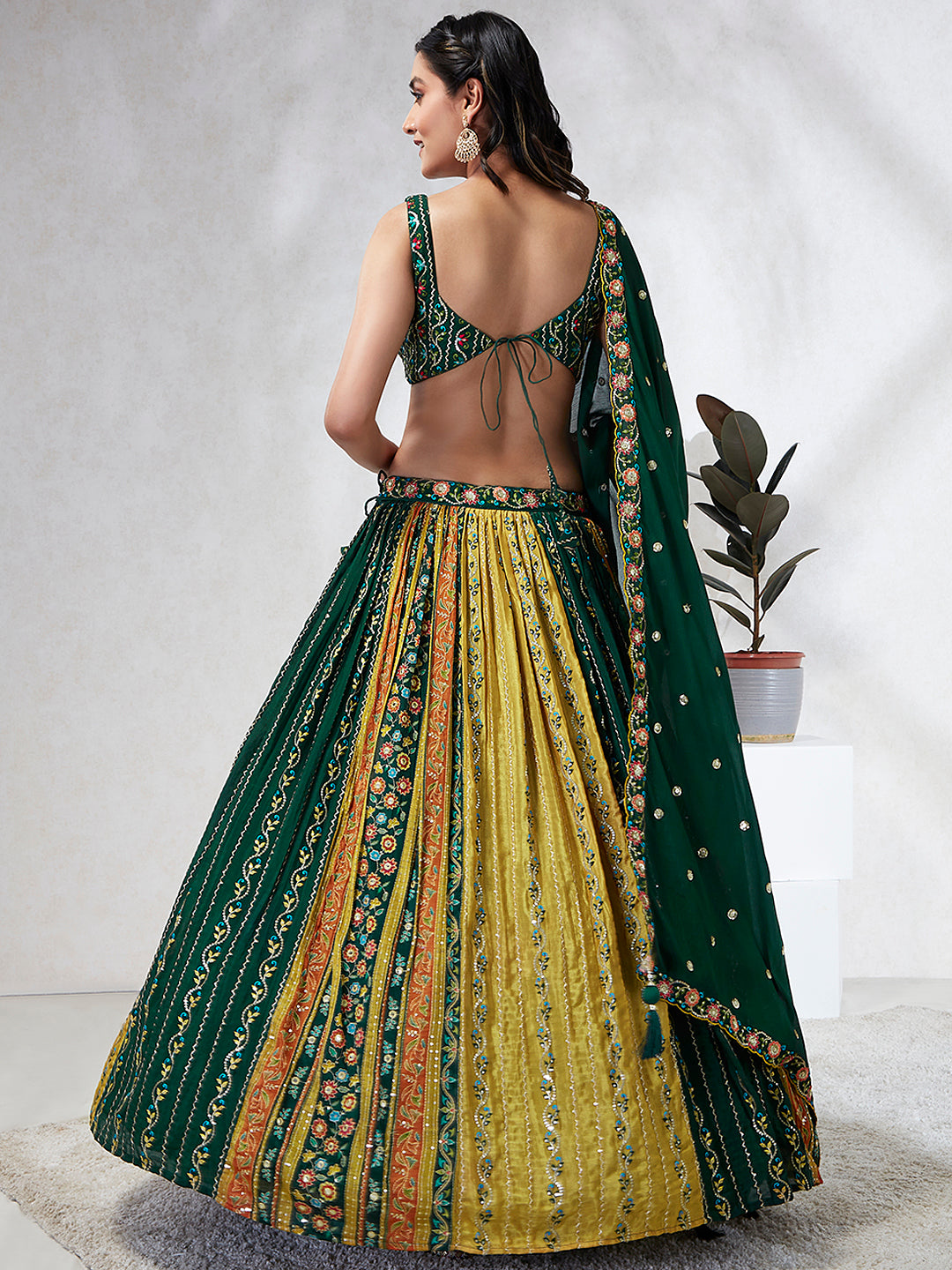 House of Panchhi Navy Blue Pure Georgette Sequins And Thread Embroidery Lehenga Choli & Dupatta - Distacart