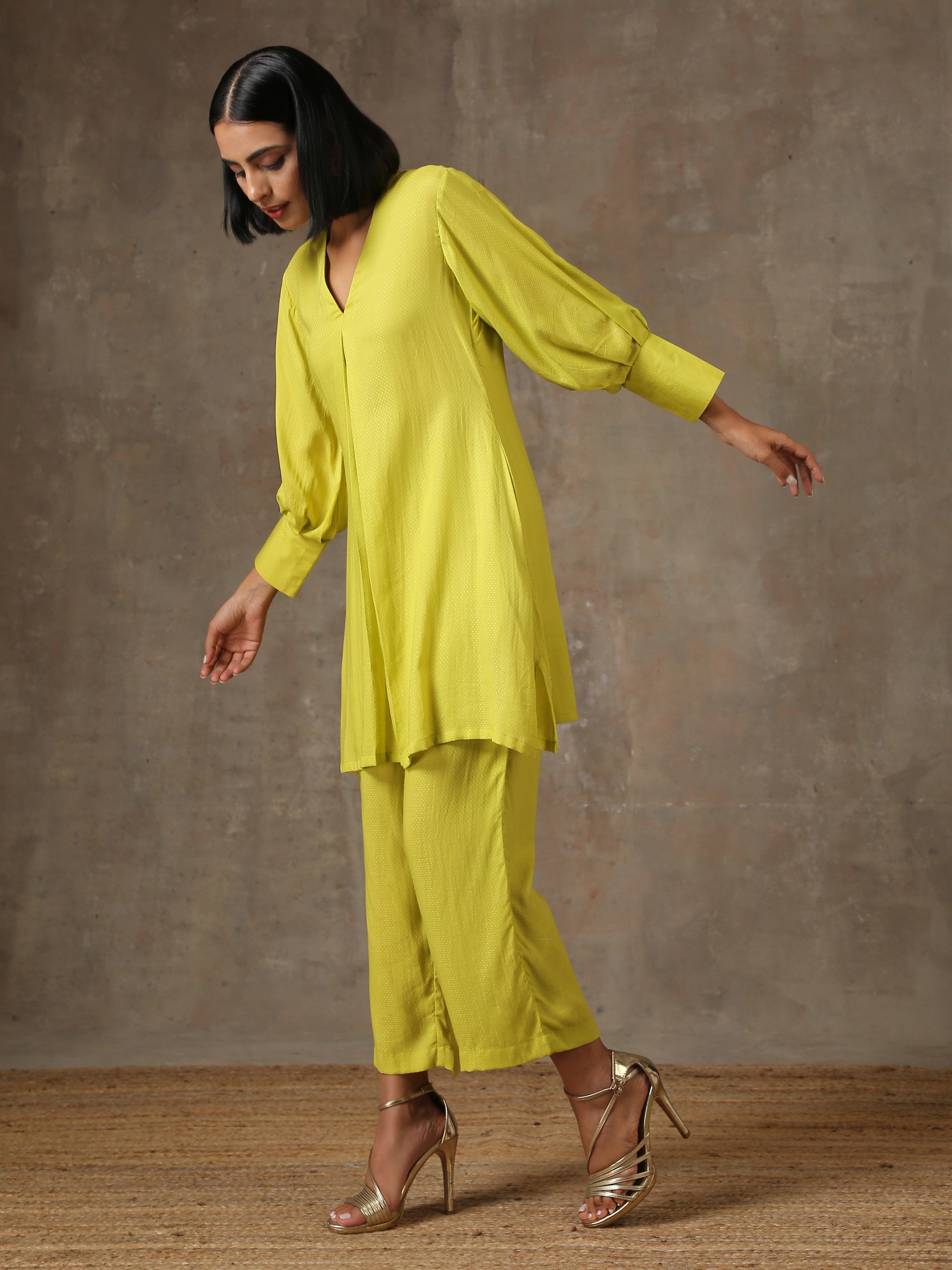 trueBrowns The Penelope - Lime Green Solid Textured Co-Ord Set - Distacart