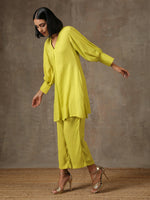 Thumbnail for trueBrowns The Penelope - Lime Green Solid Textured Co-Ord Set - Distacart