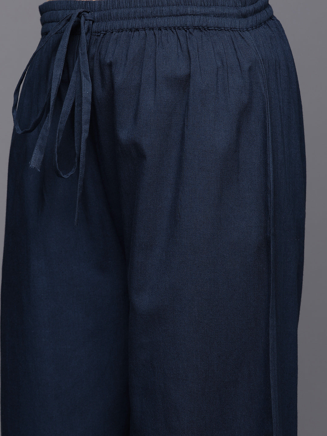 Varanga Women Straight Kurta With Round Neck Paired With Blue Solid Palazzo And Blue Solid Dupatta - Distacart