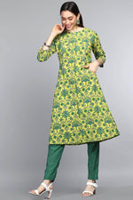 Thumbnail for Ahika Women Cotton Printed Simple Function Wear Green Kurti - Distacart