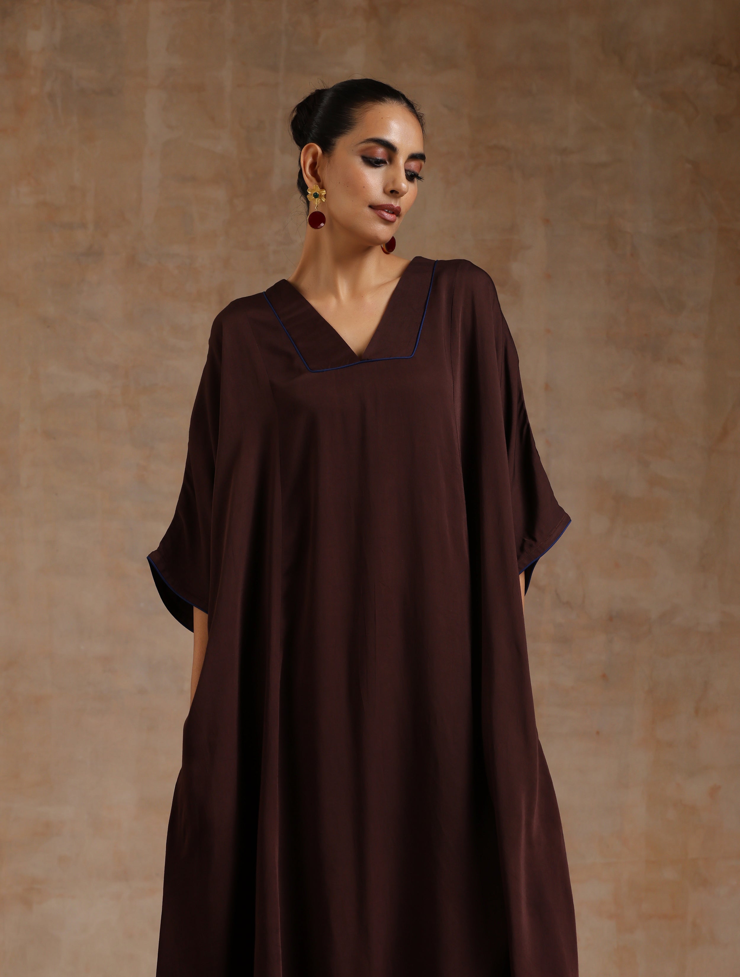 trueBrowns Cola Brown Modal Satin Oversized Kurta Set - Distacart