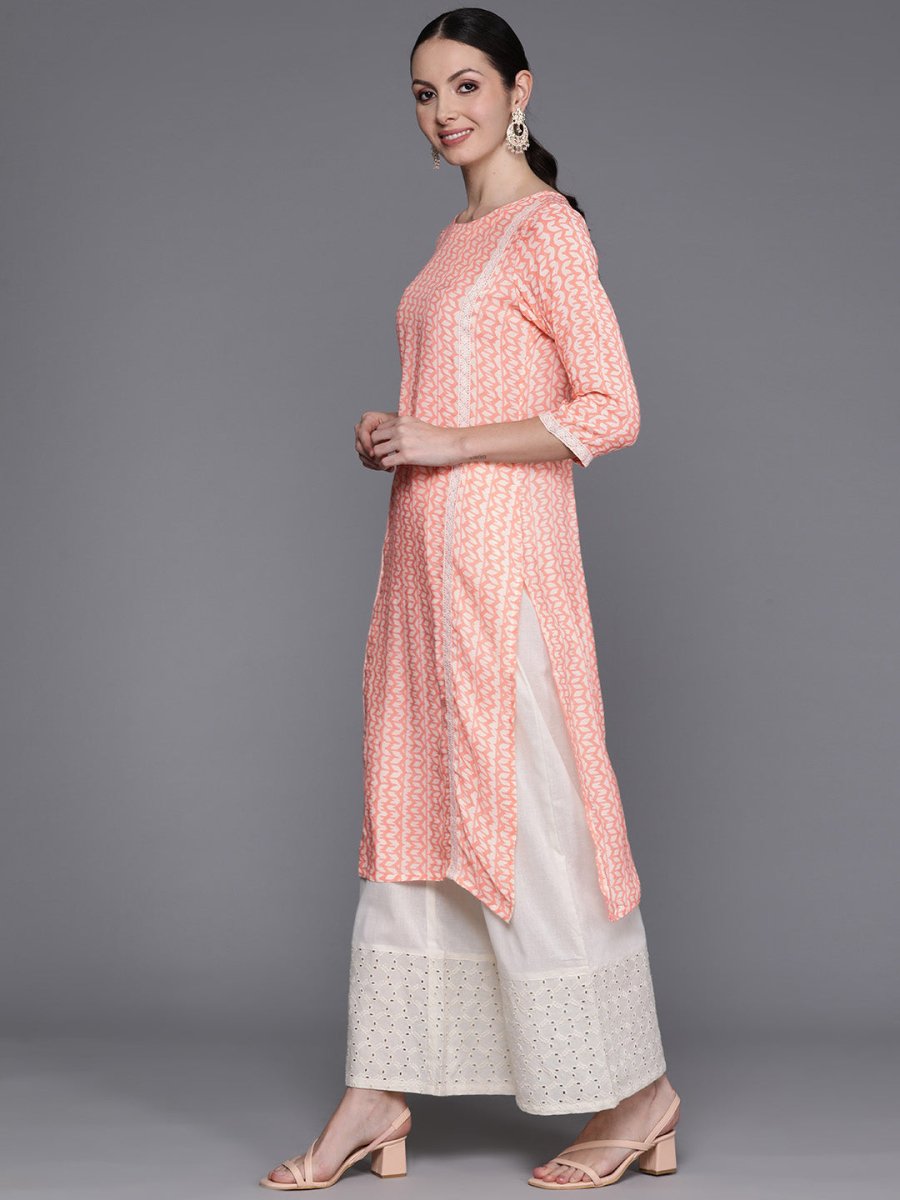 Ahalyaa Abstract Printed Pure Cotton Kurta with Lace Detail - Distacart