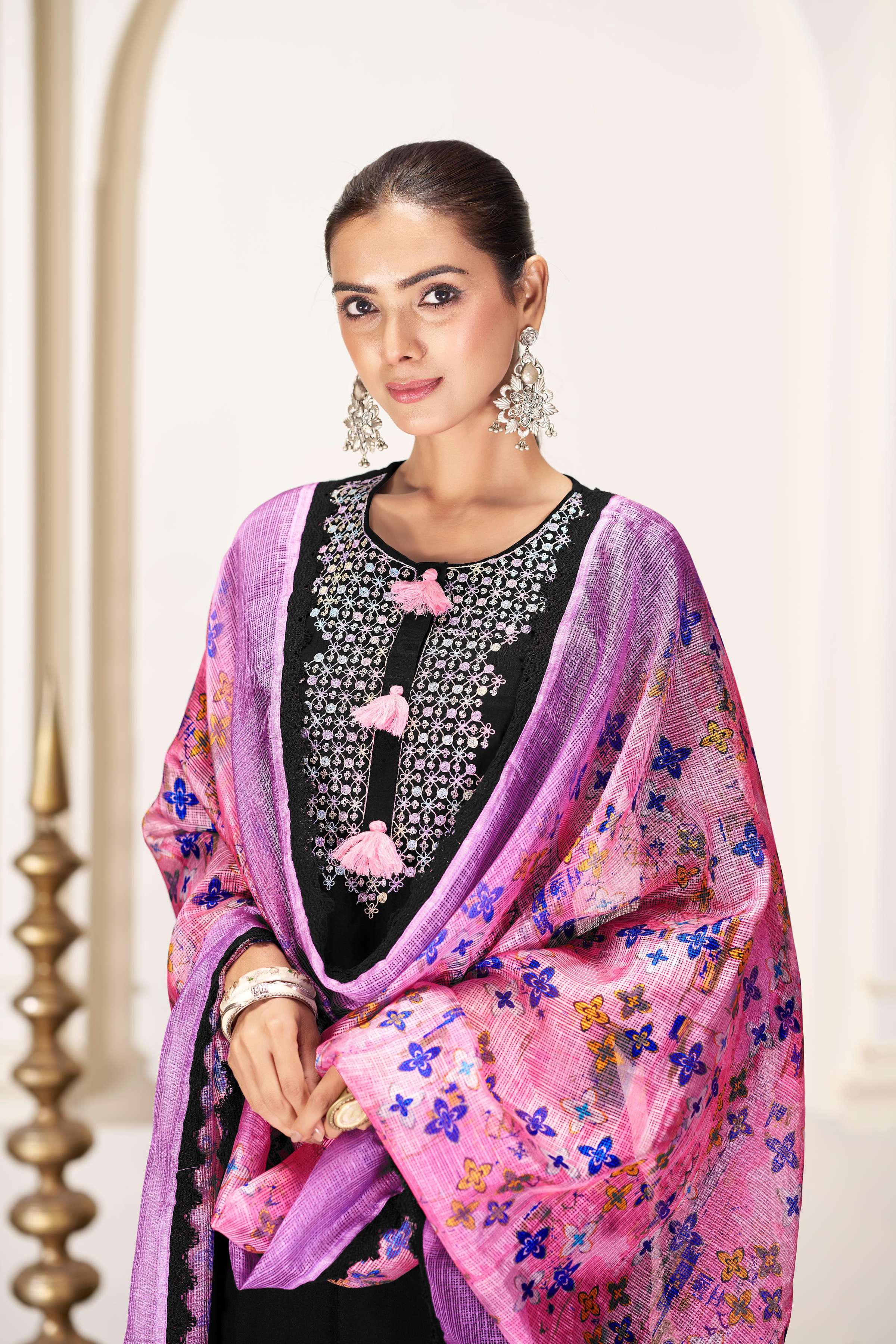 BulBul Bhumi Black Silk Kurta Set with Dupatta