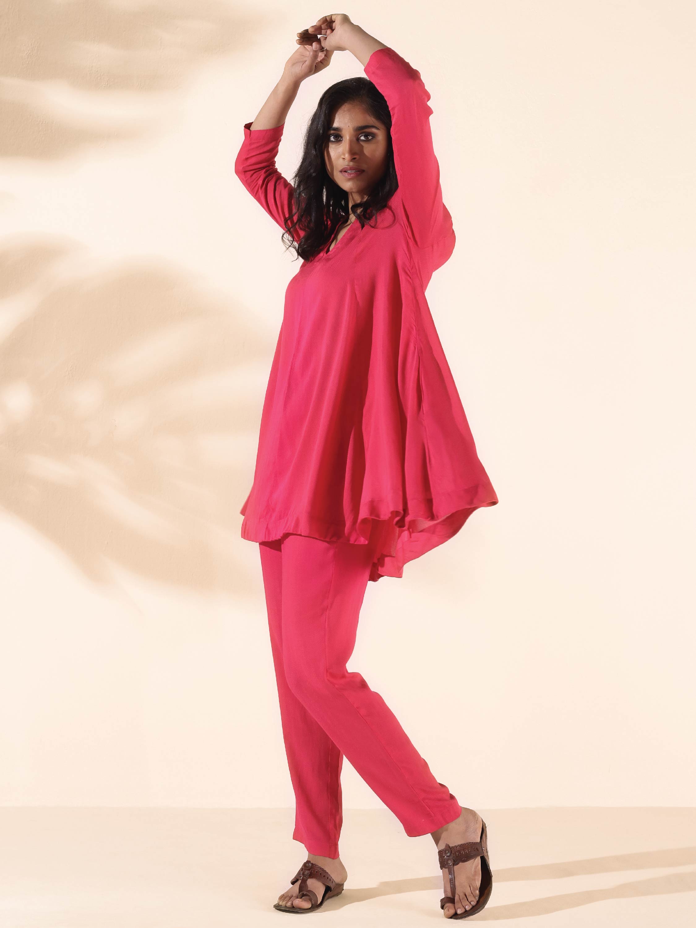trueBrowns Carrot Viscose Dobby Flared Co-ord Set - Distacart