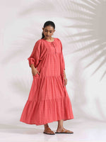 Thumbnail for trueBrowns Pink Cotton Tier Dress