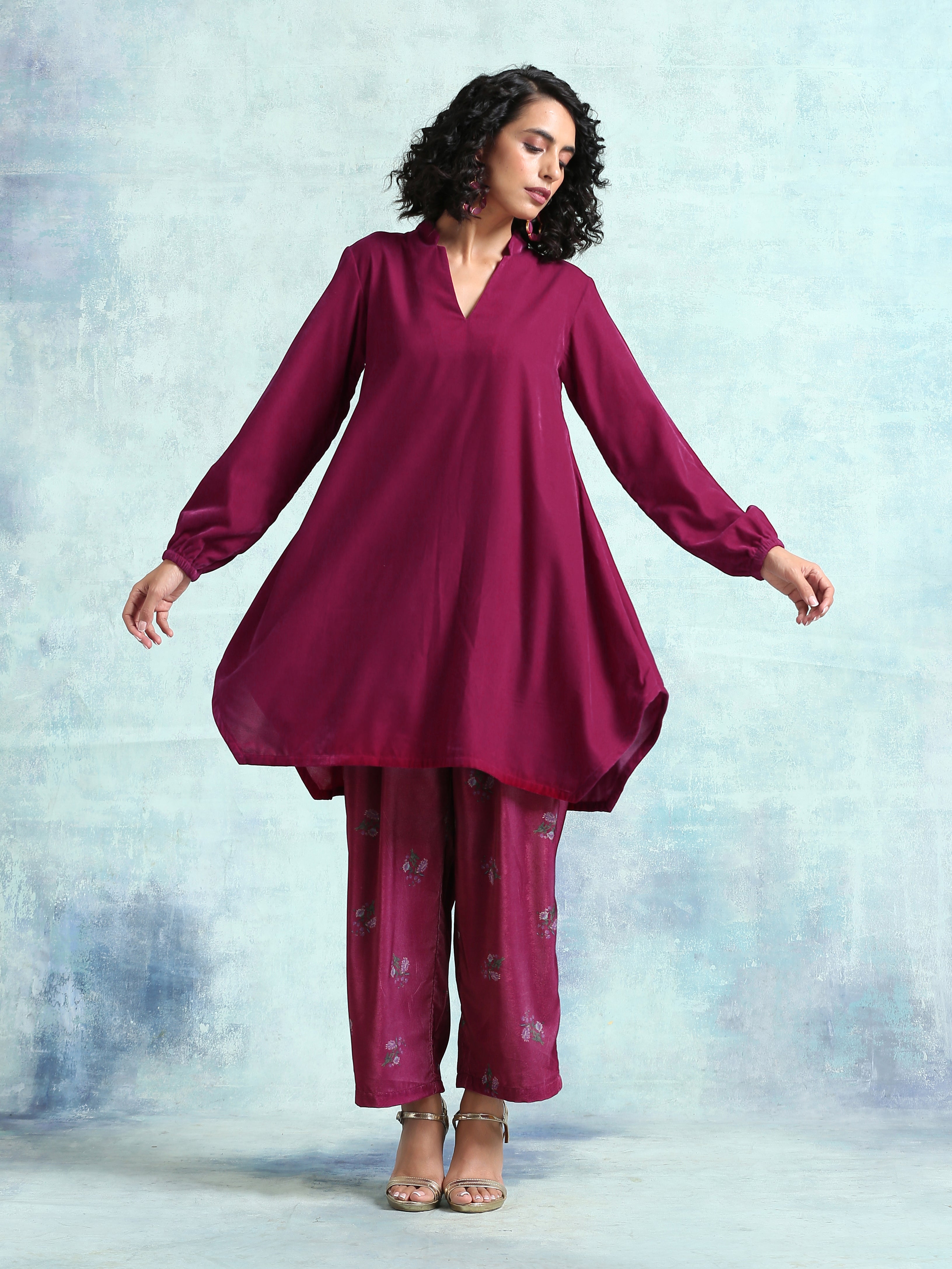 trueBrowns Magenta Velvet Co-Ord Set - Distacart