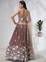 Thumbnail for House of Panchhi Rose Gold Pure Georgette Sequins And Thread Embroidery Lehenga Choli & Dupatta - Distacart