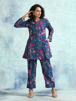 Thumbnail for trueBrowns Blue Printed Velvet Co-Ord Set - Distacart