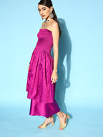 Thumbnail for InWeave Purple Off Shoulder Silk Kurta Set -Pink Kota Bandhej Dupatta