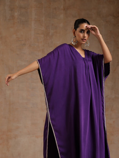 trueBrowns Violet Modal Satin Kaftan Kurta Set - Distacart